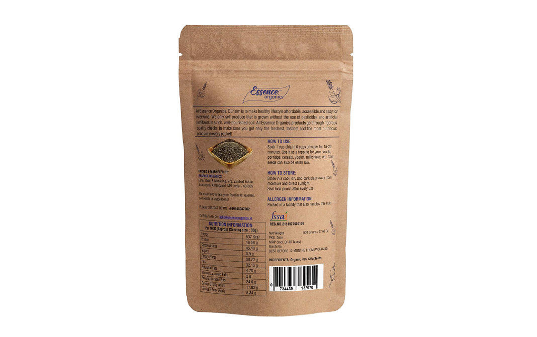Essence Organics Ancient Superfood Chia Seeds    Pack  500 grams